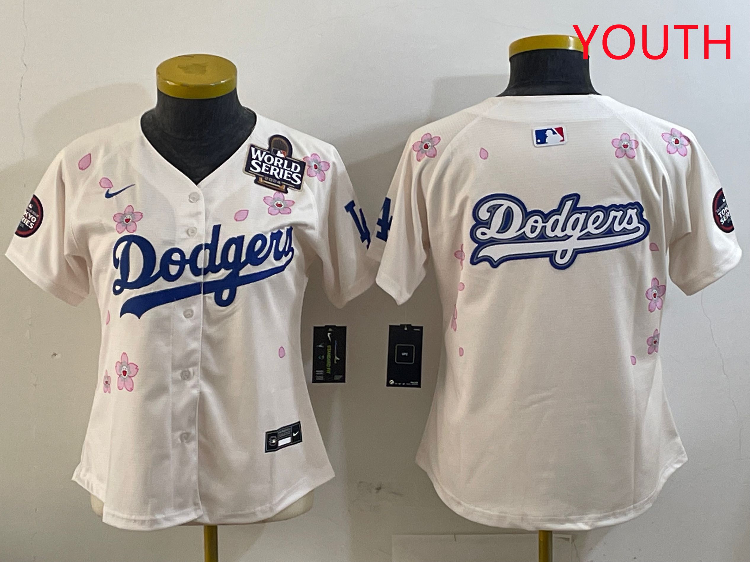 Youth Los Angeles Dodgers Blank Cream Sakura Edition 2025 Nike MLB Jersey style 15